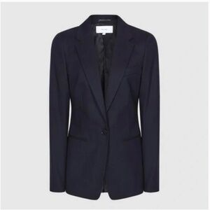 Reiss Hartley Textured Single Breasted Wool Blazer Jacket Navy Size 4